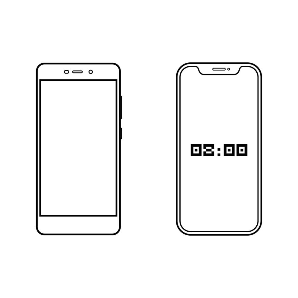 ícone sem moldura de smartphone em contorno design isolado no fundo branco. maquete de telefone móvel em estilo de linha fina. ilustração vetorial de estoque vetor