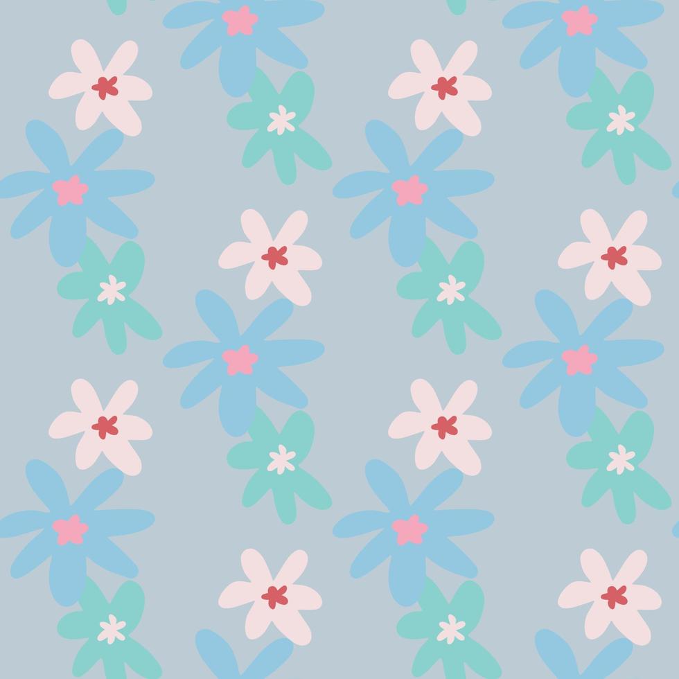padrão de doodle sem costura com ornamento floral de camomila sobre fundo azul. pano de fundo simples. vetor