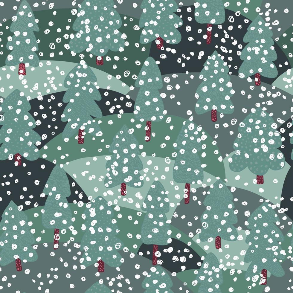 primeiro padrão sem emenda de pinheiro de neve. fundo de floresta doodle. vetor