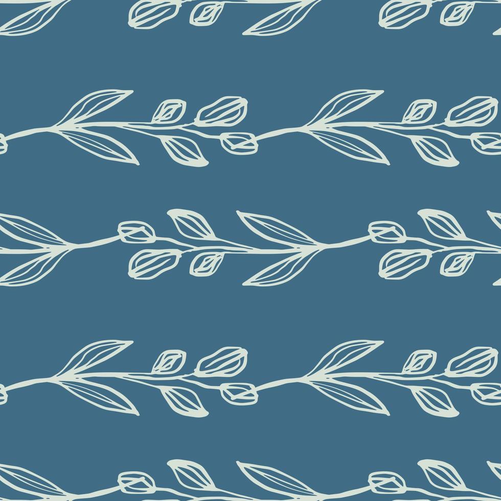 linha geométrica arte folha sem costura padrão sobre fundo azul. papel de parede botânico floral desenhado à mão vetor