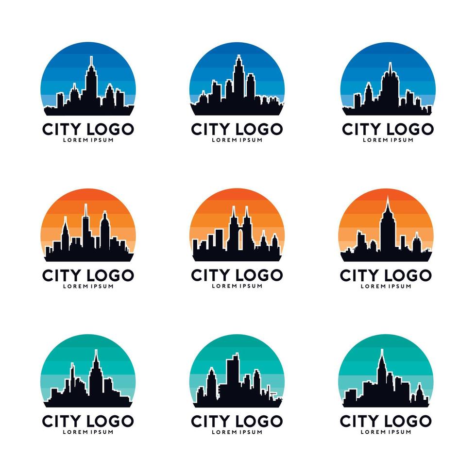 conjunto de vetores de design de logotipo de cidade e céu