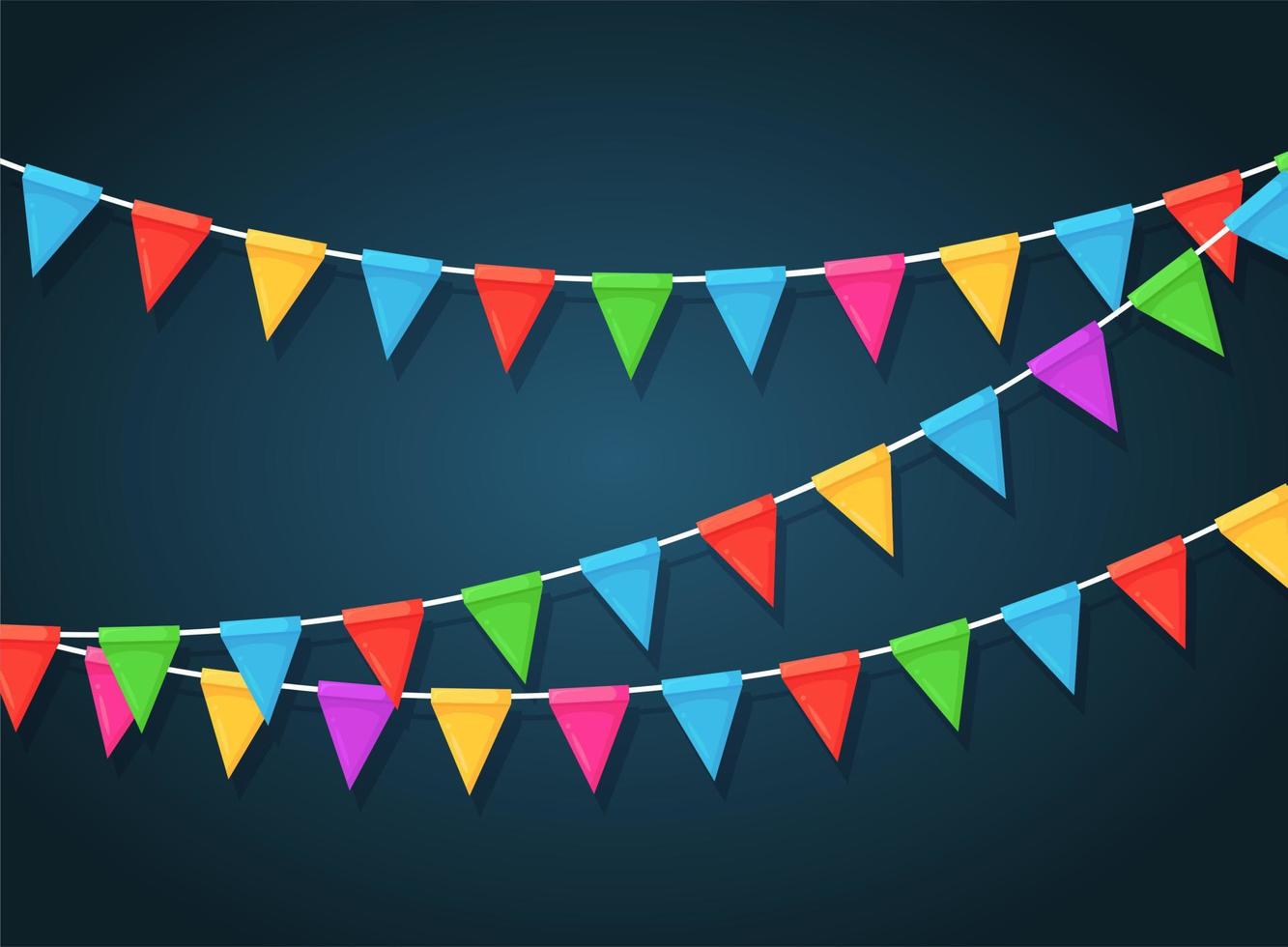 banner com guirlanda de bandeiras e fitas do festival de cores, estamenha. fundo para comemorar feliz aniversário, carnaval, justo. design plano de vetor