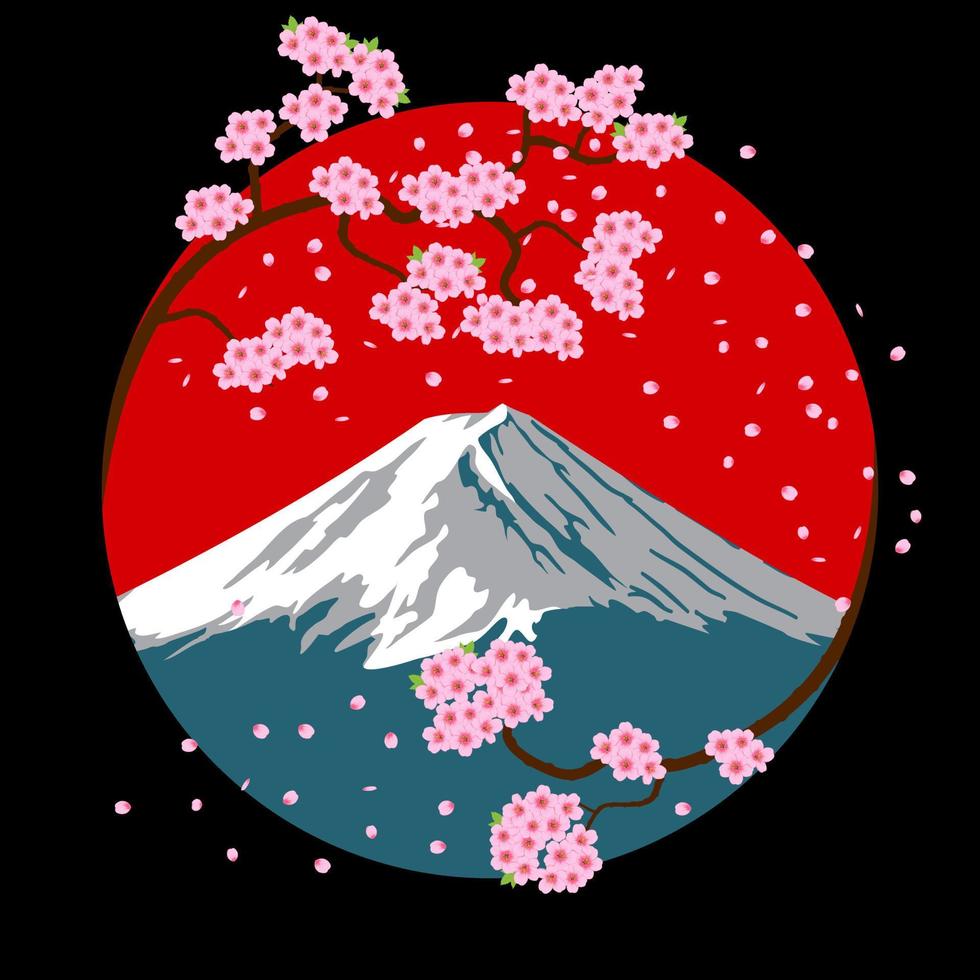 arte japonesa mt.fuji com flor de cerejeira vetor