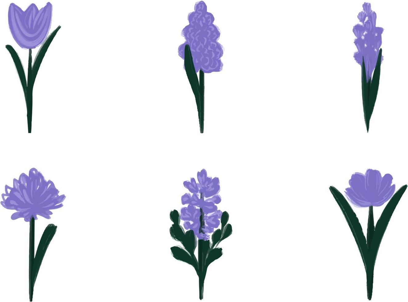 conjunto de formas desenhadas à mão e elementos de design doodle. flores de lavanda roxa abstratas em aquarela. ilustração em vetor na moda moderna contemporânea abstrata.