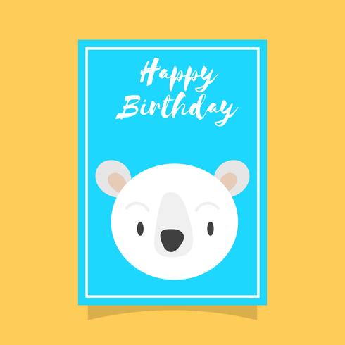 Apartamento bonito Urso Polar feliz aniversário Animal Saudações Vector Template