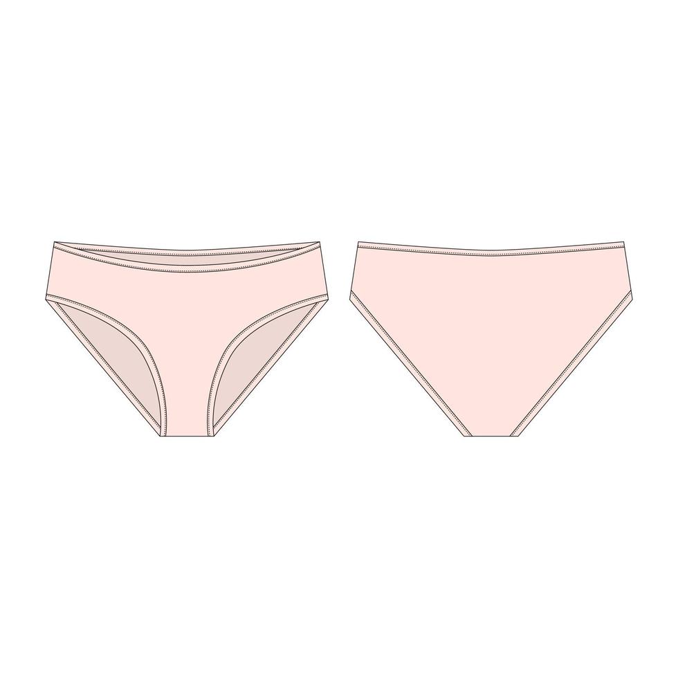 calcinha rosa claro para meninas isoladas no fundo branco. esboço técnico de lingerie feminina. vetor