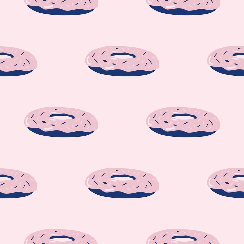 doce padrão sem emenda com silhuetas simples de donuts. cenário de comida com ornamento de cores azul marinho e rosa. vetor