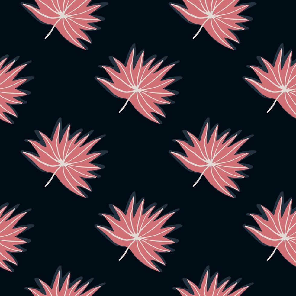 padrão sem emenda de folhagem tropical de contraste. folhas cor de rosa em fundo preto. impressão floral criativa brilhante. vetor
