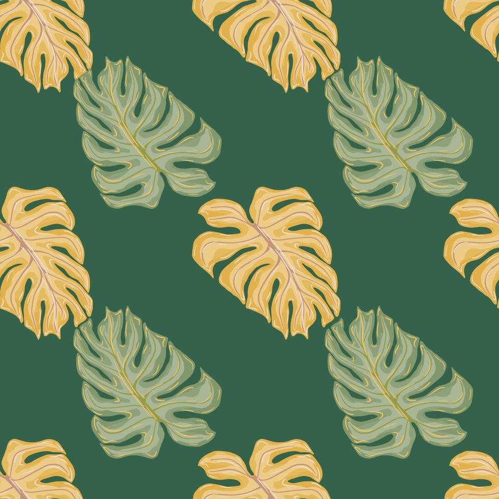 padrão sem emenda de natureza com ornamento de folha de monstera decorativo abstrato. tons pastel de turquesa. vetor