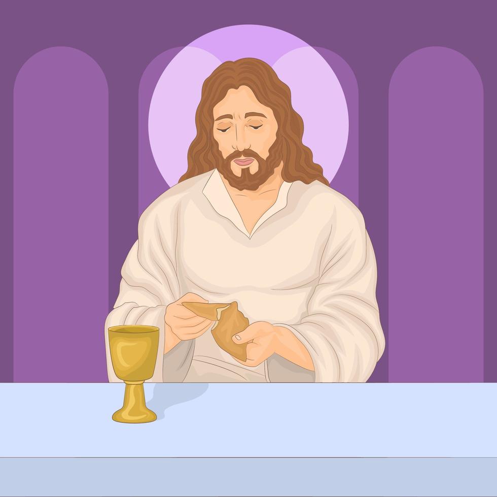 a última ceia, jesus parte o pão. vetor
