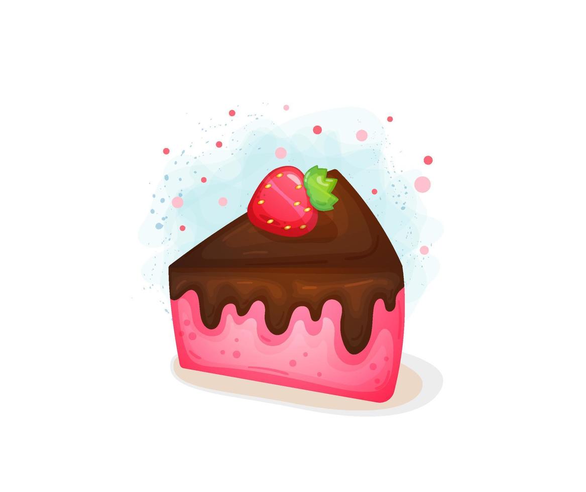 lindas fatias de bolo de chocolate com morango. deliciosos bolos em estilo desenhado à mão vetor