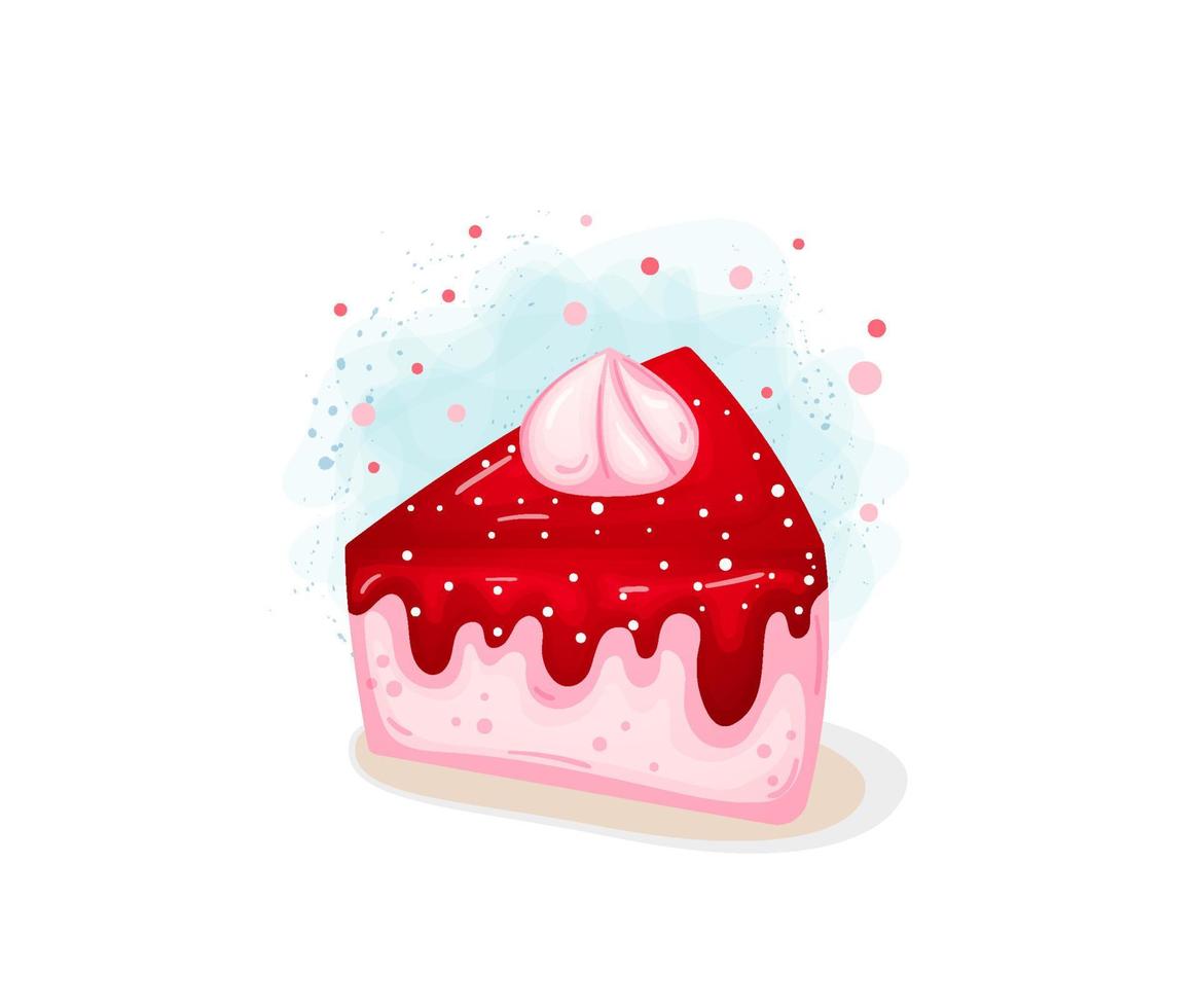 lindas fatias de bolo rosa. deliciosos bolos em estilo desenhado à mão vetor
