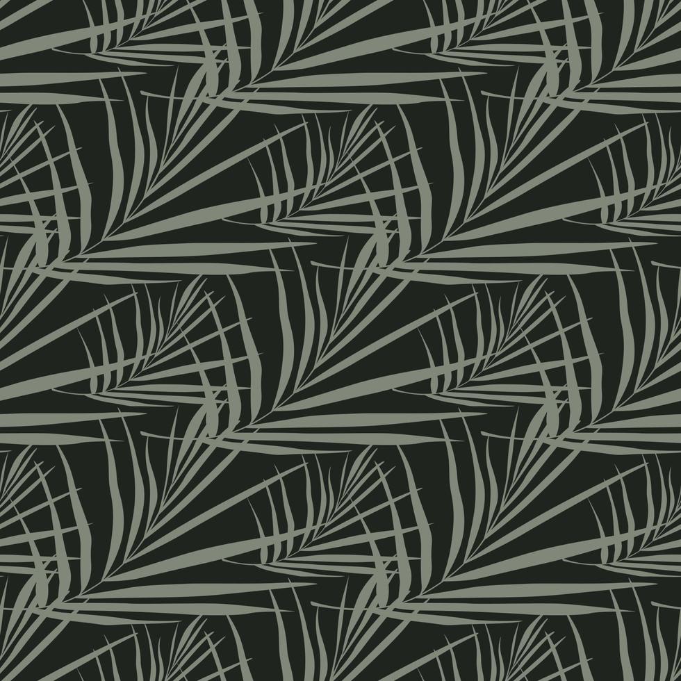 padrão de doodle sem costura de folha de samambaia tons de cinza. fundo preto. cenário de doodle botânico simples. vetor