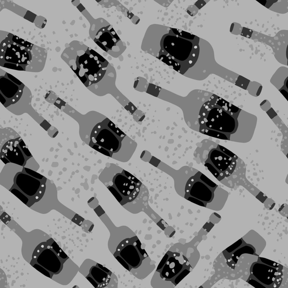 garrafas de bar de álcool em estilo doodle. doodle padrão sem emenda de garrafa de vidro em fundo cinza. vetor
