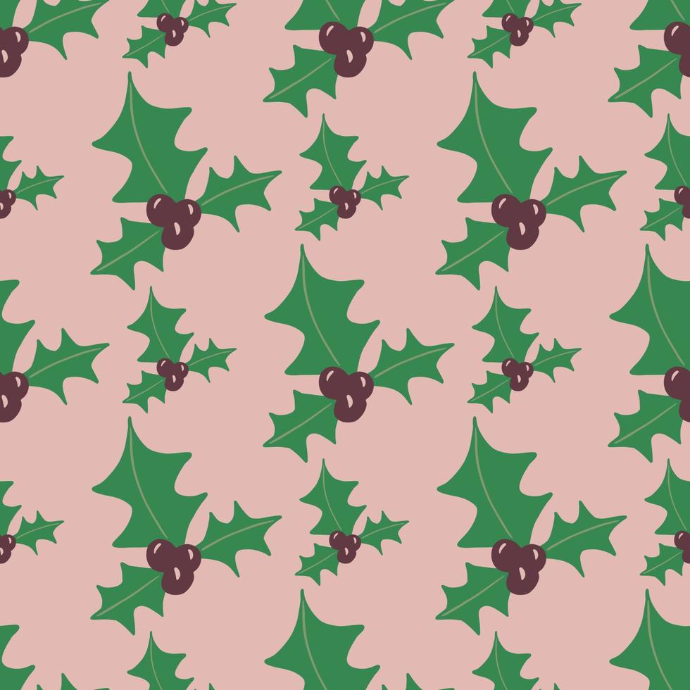 sem costura padrão com silhuetas de Natal doodle visco verde. fundo rosa. impressão tradicional de férias de inverno. vetor