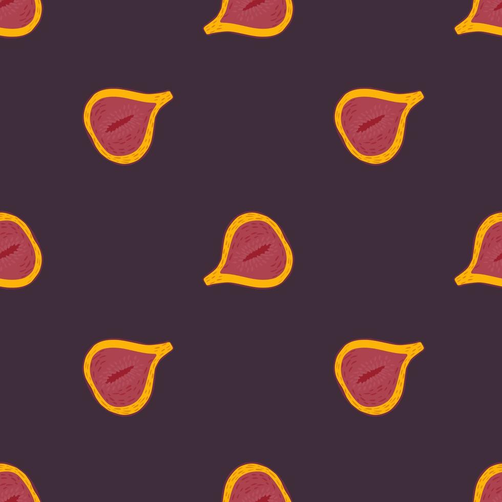padrão sem emenda orgânico minimalista com silhuetas de figo. frutas laranja e rosa sobre fundo roxo. vetor
