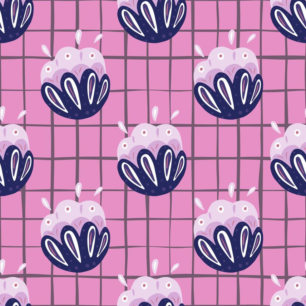 azul marinho ornamental flores folclóricas padrão sem emenda em design criativo. fundo xadrez rosa. vetor