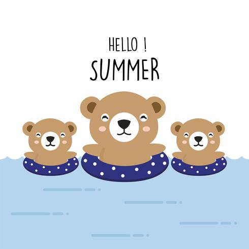 Olá Verão urso bonito dos desenhos animados. vetor