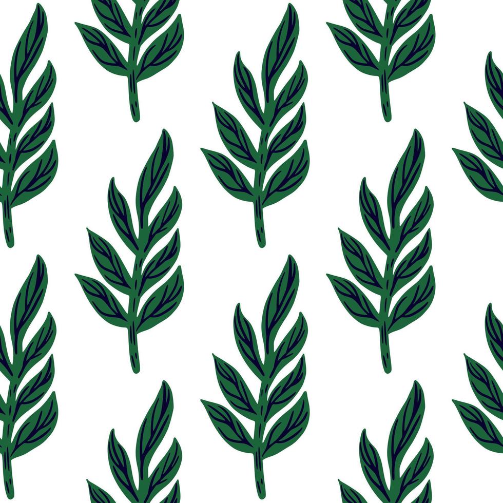 isolado padrão botânico sem costura com silhuetas de ramos de folha verde. fundo branco. pano de fundo simples. vetor