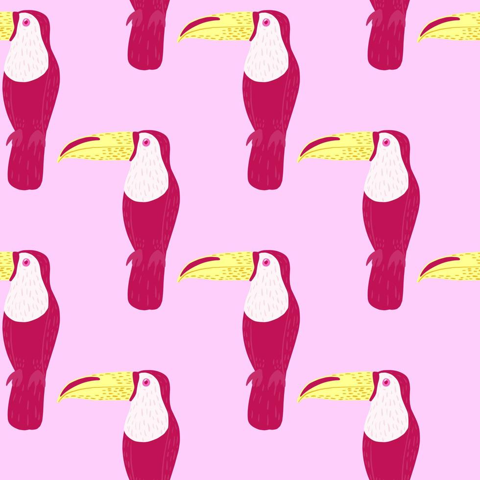 padrão sem emenda de ornitologia com ornamento de pássaro tucano rosa brilhante. fundo claro. impressão de vida selvagem da natureza. vetor