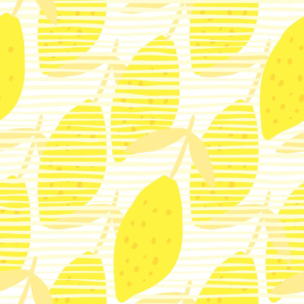 bonito limão com padrão sem emenda de folhas. frutas cítricas desenhadas à mão. vetor