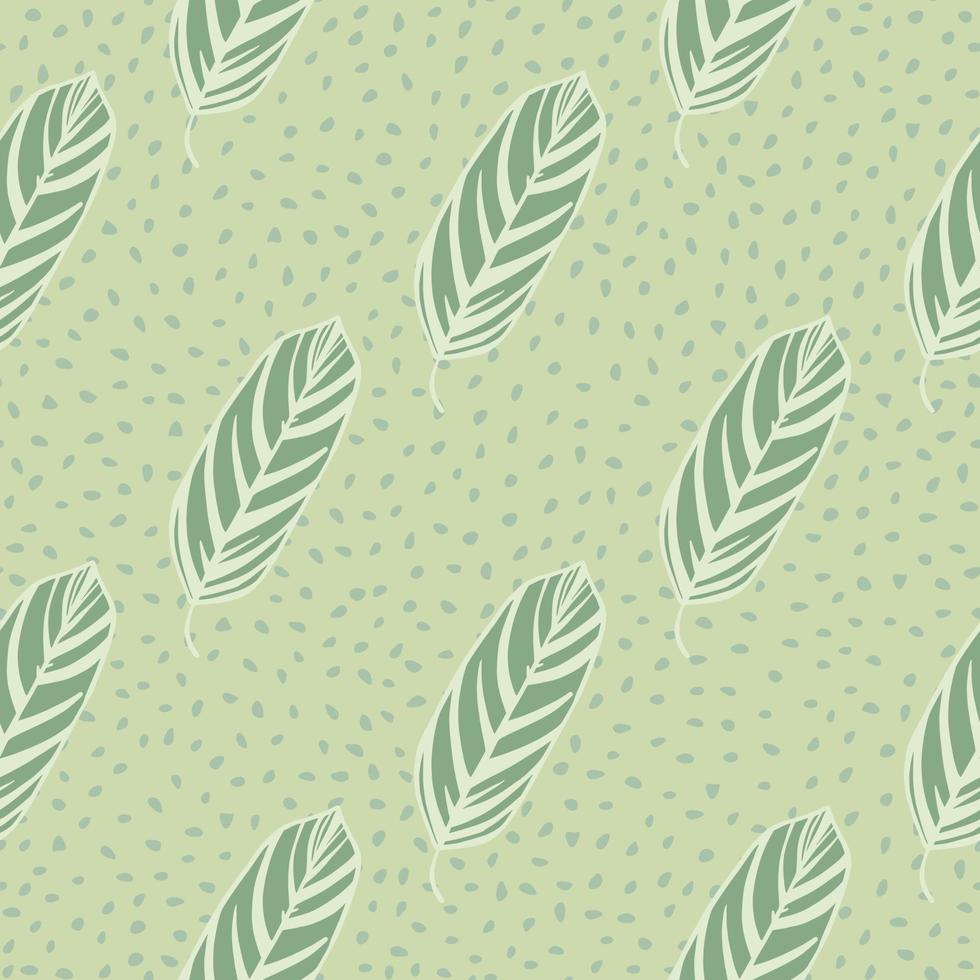 padrão sem emenda botânico pálido com silhuetas de contorno de folhas. ornamento verde com contorno branco sobre fundo pontilhado. vetor