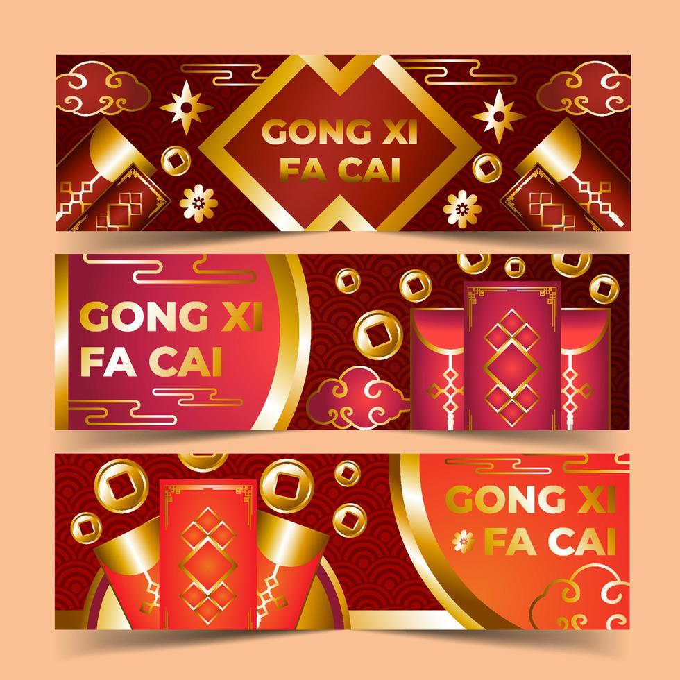 conjunto de banners de pacote vermelho de ano novo chinês vetor