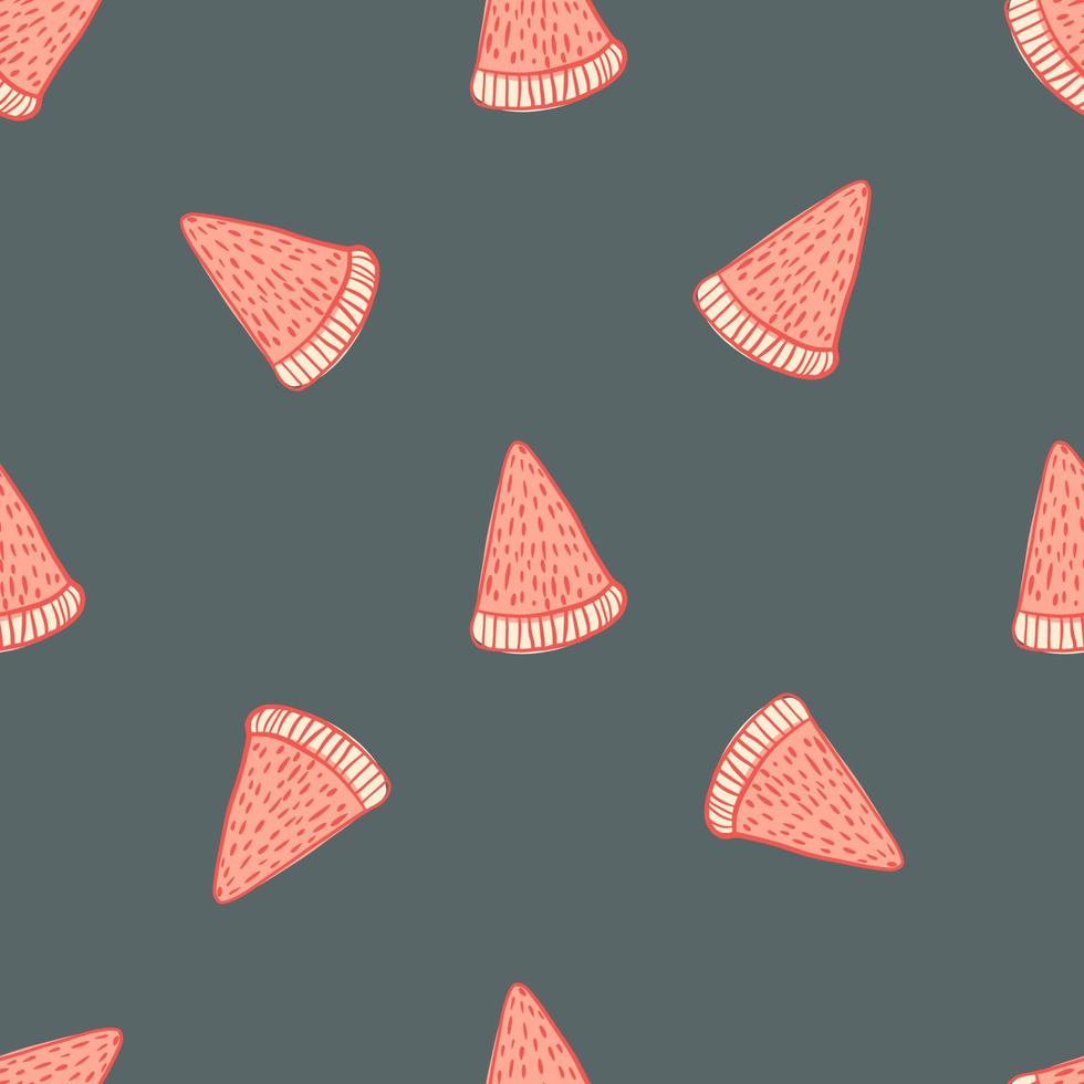 padrão de doodle sem emenda de melancia rosa aleatória silhuetas. fundo azul pálido. estilo minimalista. vetor