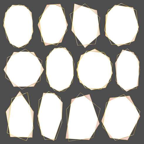 Conjunto de moldura geométrica de ouro, elemento decorativo para cartão de casamento, convites e logotipo. Ilustração vetorial vetor