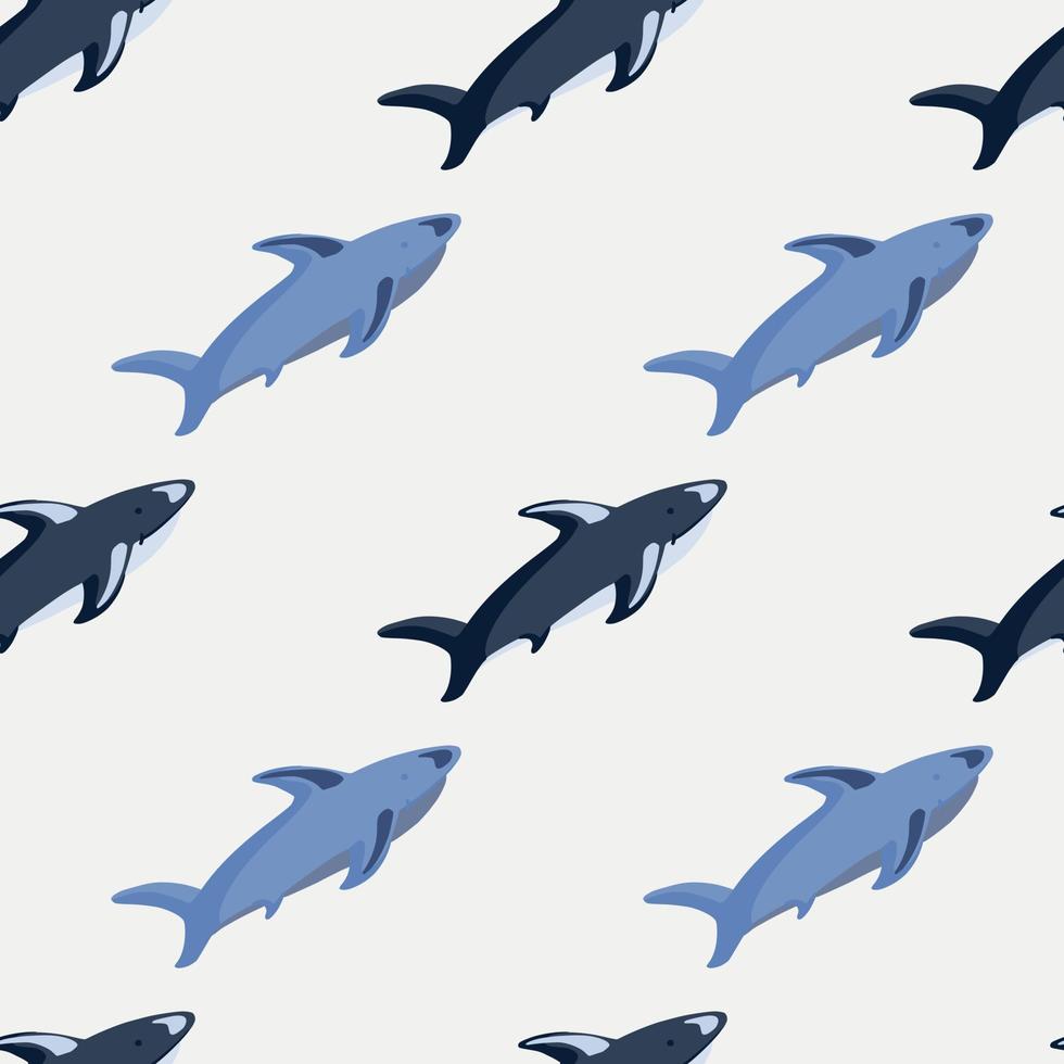 sem costura padrão animal com elementos de tubarão azul diagonal. fundo cinza pastel. pano de fundo do zoológico do oceano. vetor
