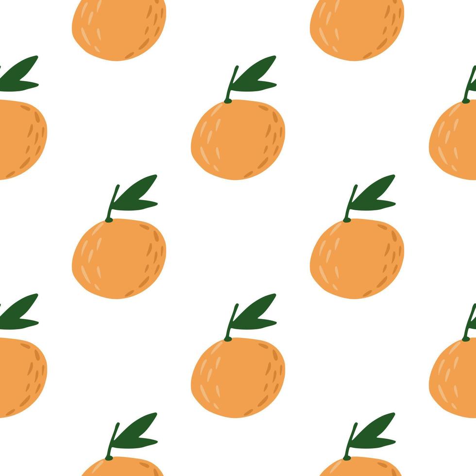 padrão de comida sem costura isolado com ornamento de tangerinas. formas simples de frutas laranja com folhas verdes sobre fundo branco. vetor