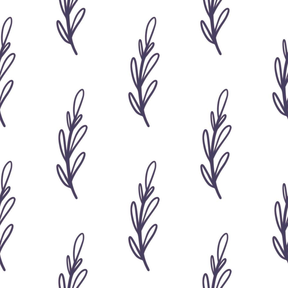 padrão sem costura isolado com impressão simples de ramos de contorno azul marinho. fundo branco. doodle pano de fundo. vetor