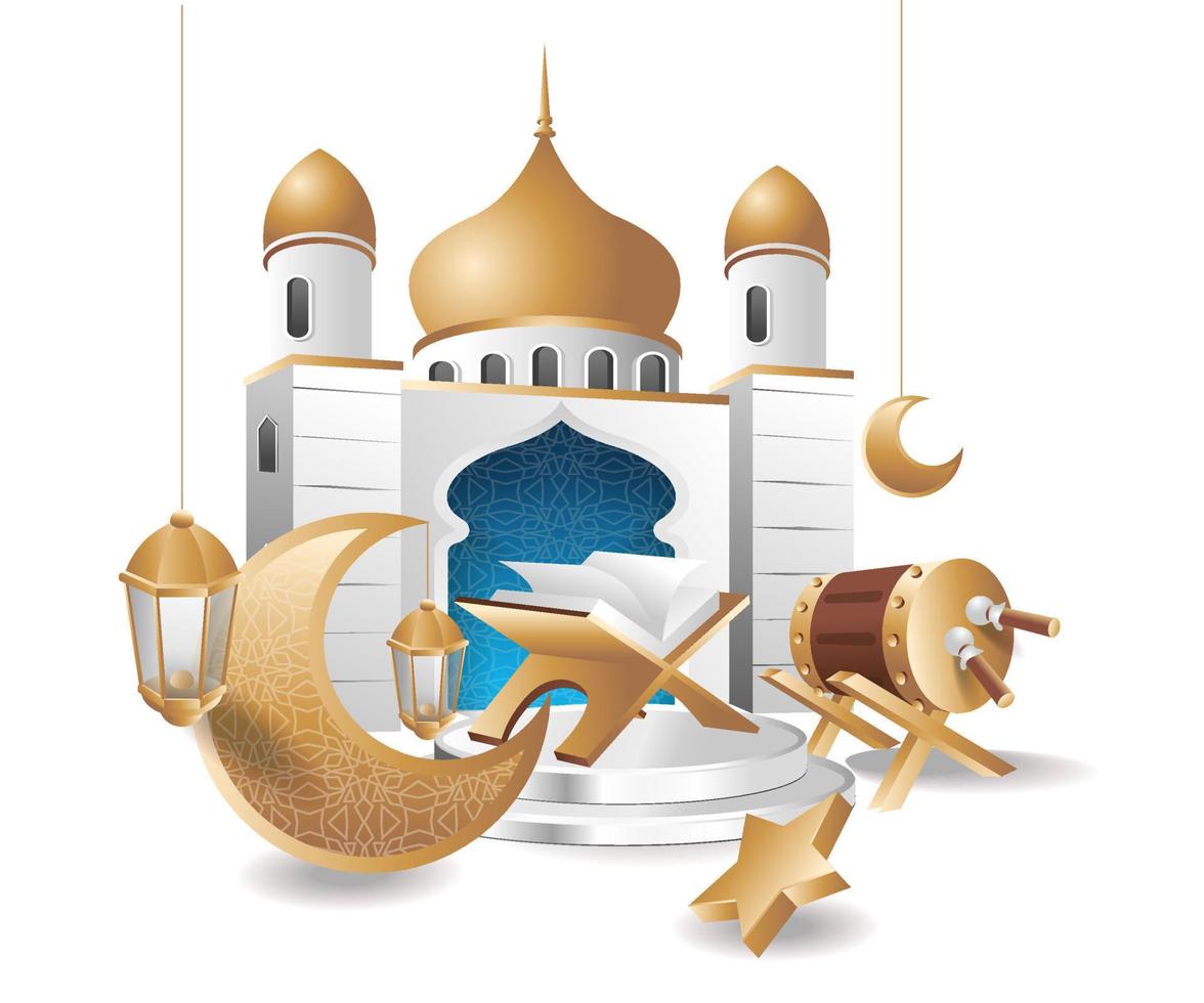 Alcorão no pódio da ilustração do conceito de mesquita ramadan kareem vetor