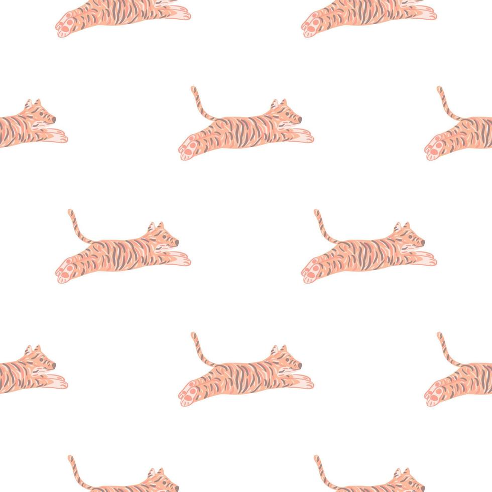padrão sem emenda animal isolado com silhuetas de tigre pulando pastel laranja. fundo branco. vetor