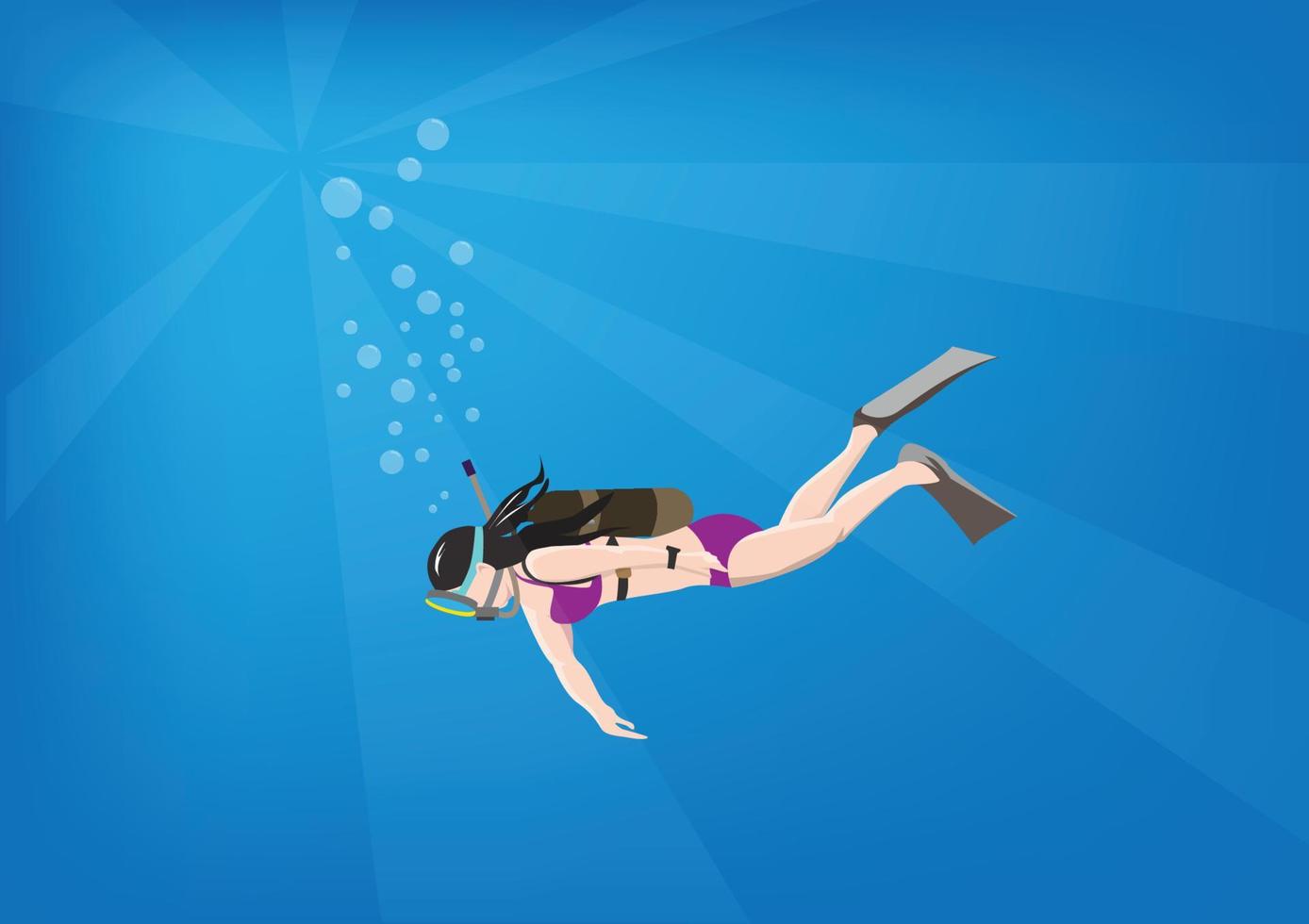 mergulhadores profissionais nadam sob o mar no oceano. ilustração de estilo simples de desenho animado vetorial de férias de verão vetor