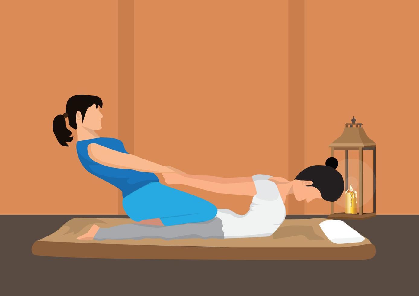 massagem tailandesa para mulheres em um salão de spa. vetor de ilustração de desenhos animados de estilo simples