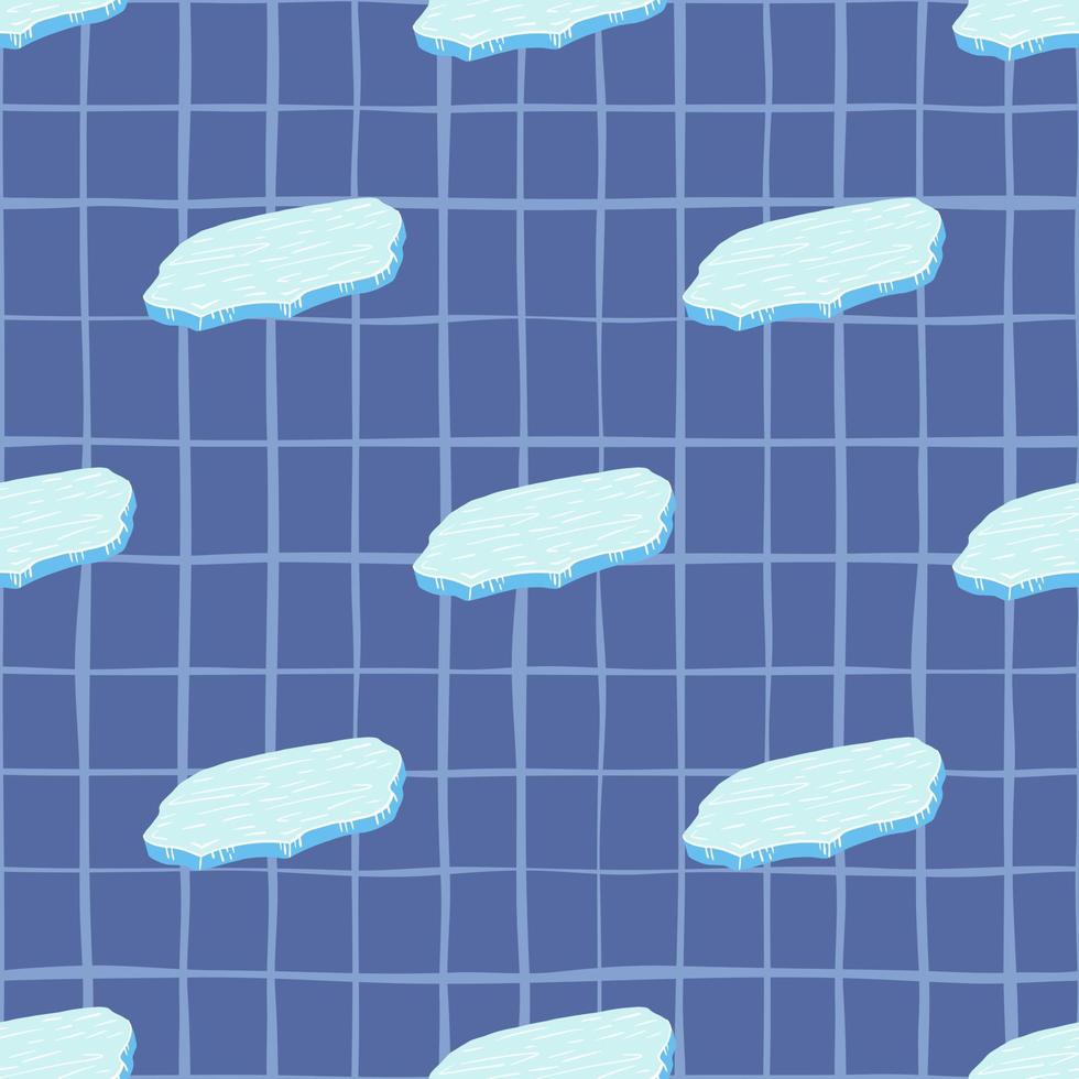 padrão sem emenda de clima frio de inverno com impressão de doodle ice floe. fundo xadrez azul. estilo infantil. vetor