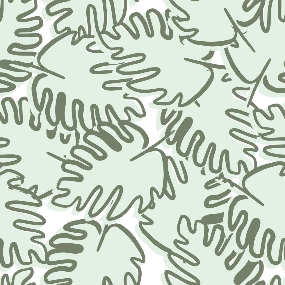 delinear o padrão sem emenda de folha de monstera em fundo branco. papel de parede exótico da selva. ilustração vetorial de folhas tropicais. vetor
