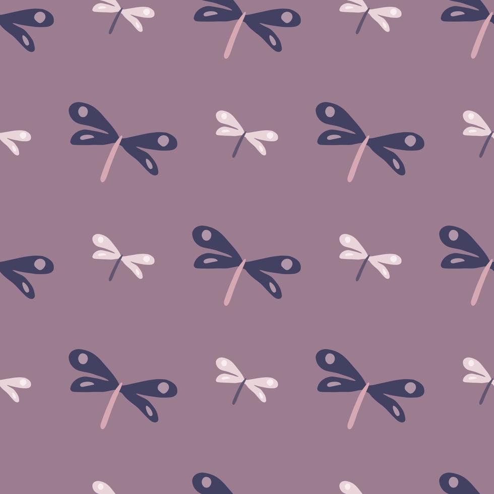 padrão sem emenda de libélula bonitinha no fundo rosa. papel de parede simples de libélulas desenhadas à mão. vetor