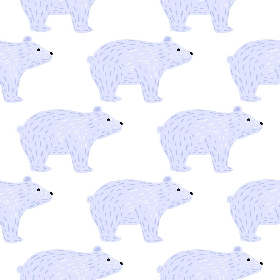 padrão sem emenda de zoológico com ornamento de urso polar doodle fofo. impressão isolada com silhuetas de animais azuis. vetor