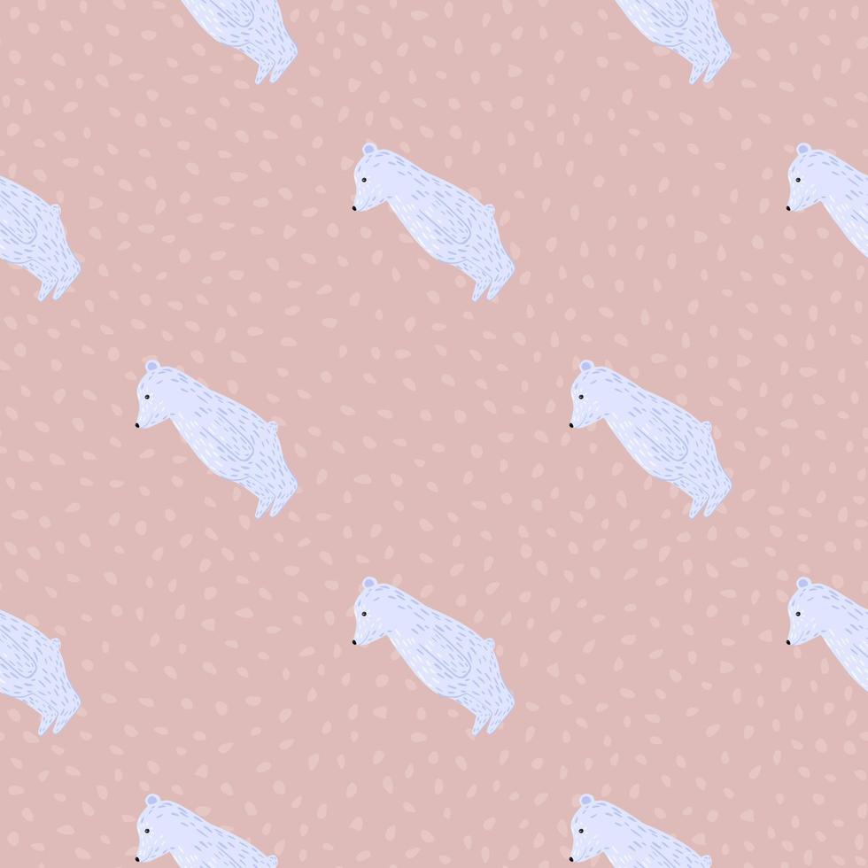 padrão sem emenda de estilo minimalista com estampa de pequenas silhuetas de urso polar. fundo pontilhado rosa pálido. vetor