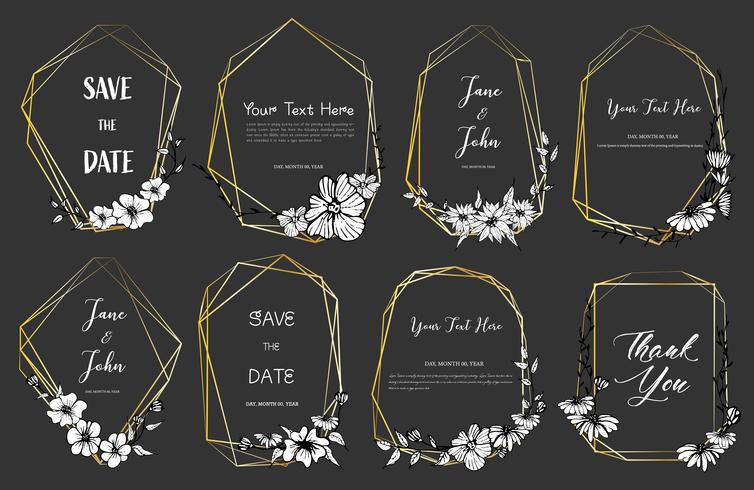 O grupo de quadro geométrico, flores tiradas mão, composição botânica, elemento decorativo para o cartão de casamento, convites Vector a ilustração.