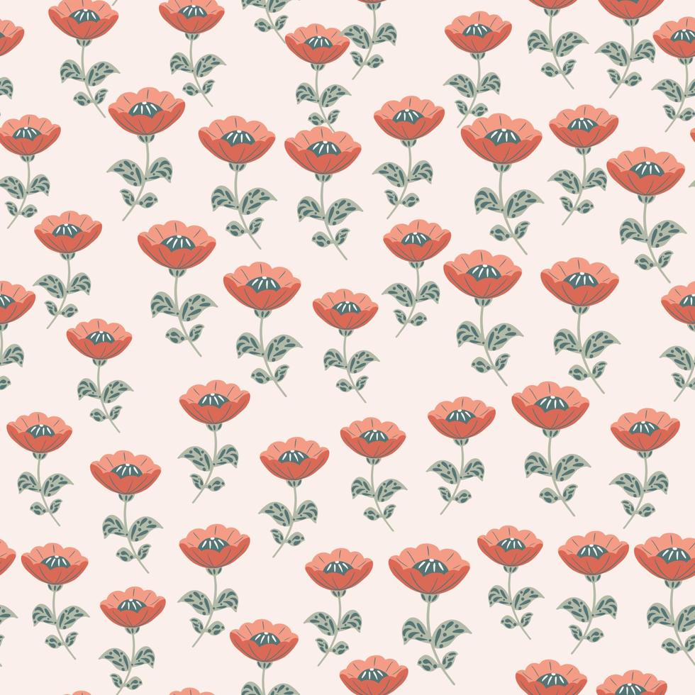 padrão sem emenda aleatório em estilo doodle com impressão de flores vintage. fundo rosa claro pastel. vetor