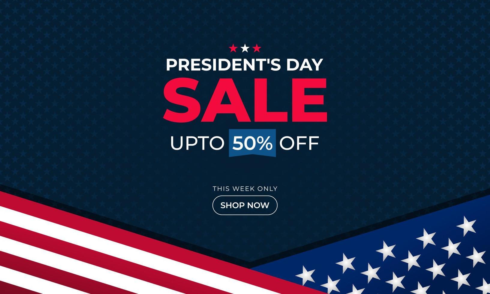 modelo de banner de publicidade de promoção de vendas de fundo de dia do presidente com design de bandeira americana vetor