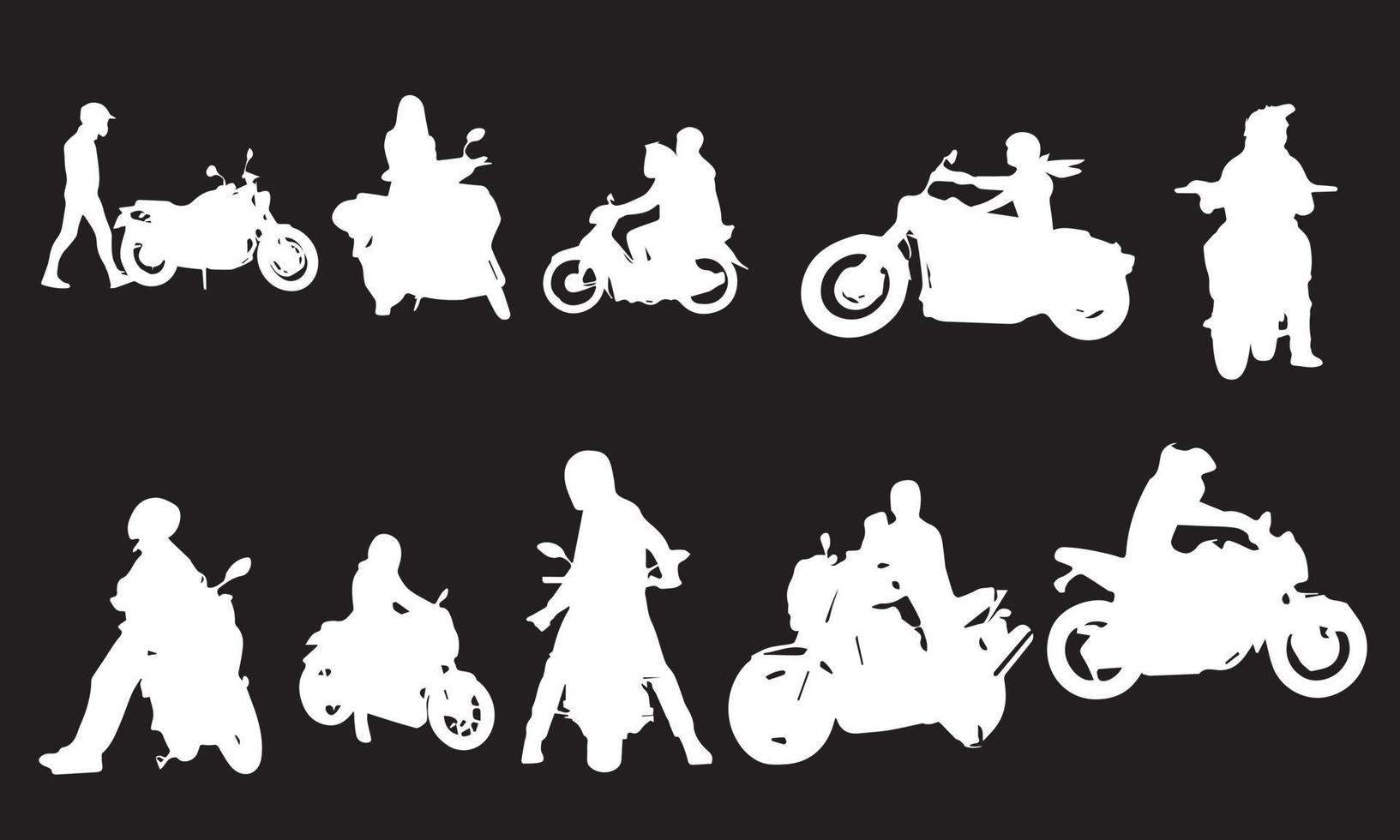 pessoas andando de motocicleta ilustração vetorial design coleção preto e branco vetor