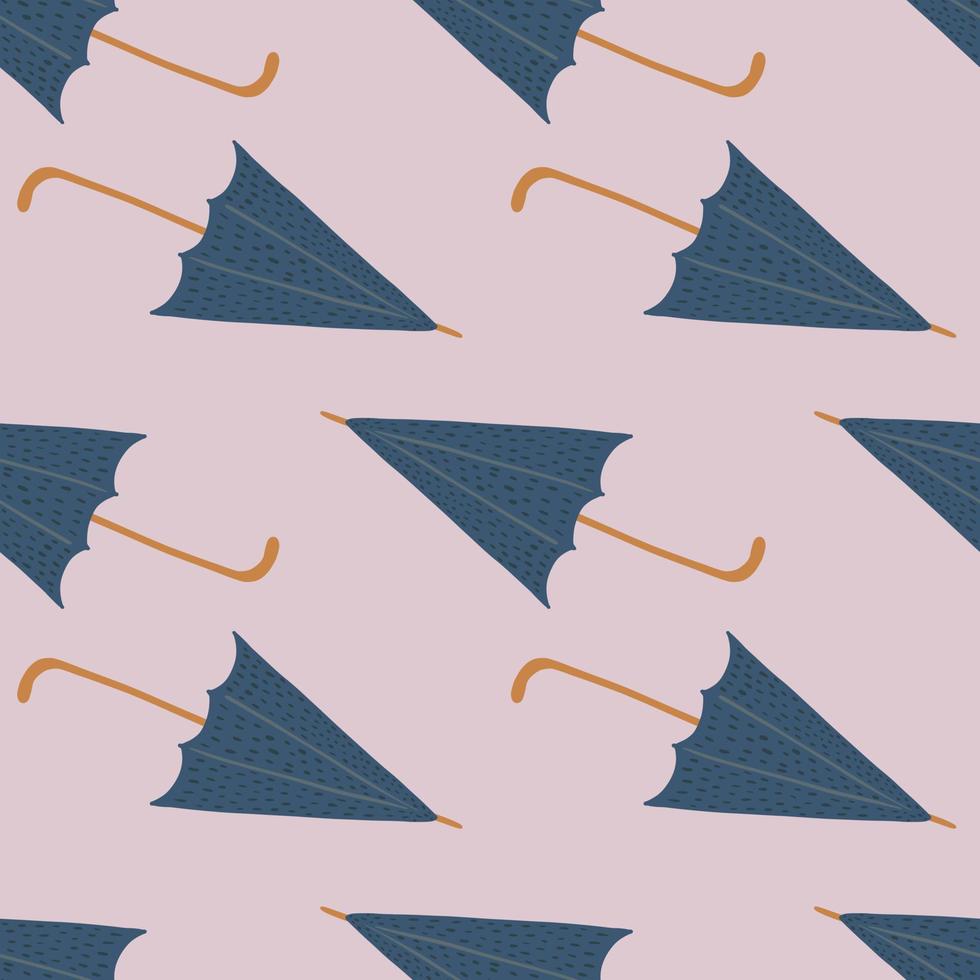 padrão sem emenda de ornamento de guarda-chuva doodle azul marinho. fundo lilás claro. vetor