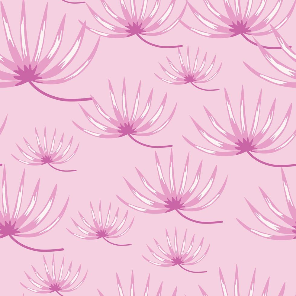 mão desenhada sem costura padrão floral com trópico lilás aleatório deixa silhuetas. fundo pastel rosa. vetor