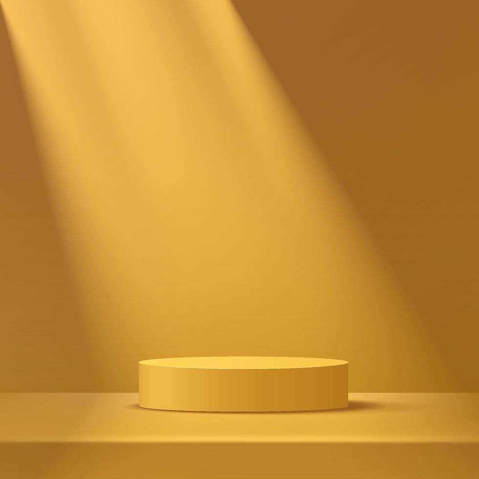 pódio de pedestal de cilindro de mostarda amarelo abstrato, sala vazia amarela, sombra da janela. forma 3d de renderização vetorial, apresentação de exibição do produto. conceito de sala de estúdio, cena de parede mínima. vetor
