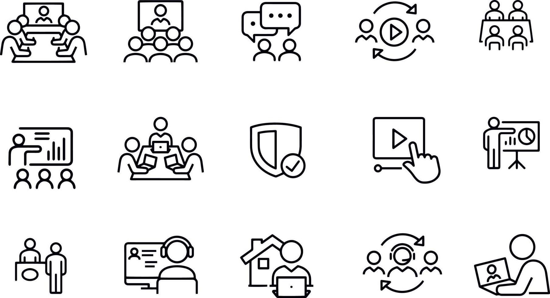 conjunto de ícones de design de vetor de linha de reunião de negócios