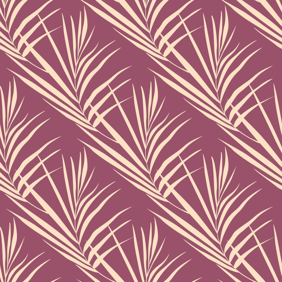 padrão de costura de natureza estilizada com elementos de folhas de samambaia doodle. ornamento de folhagem silhuetas abstratas em fundo roxo pastel. vetor